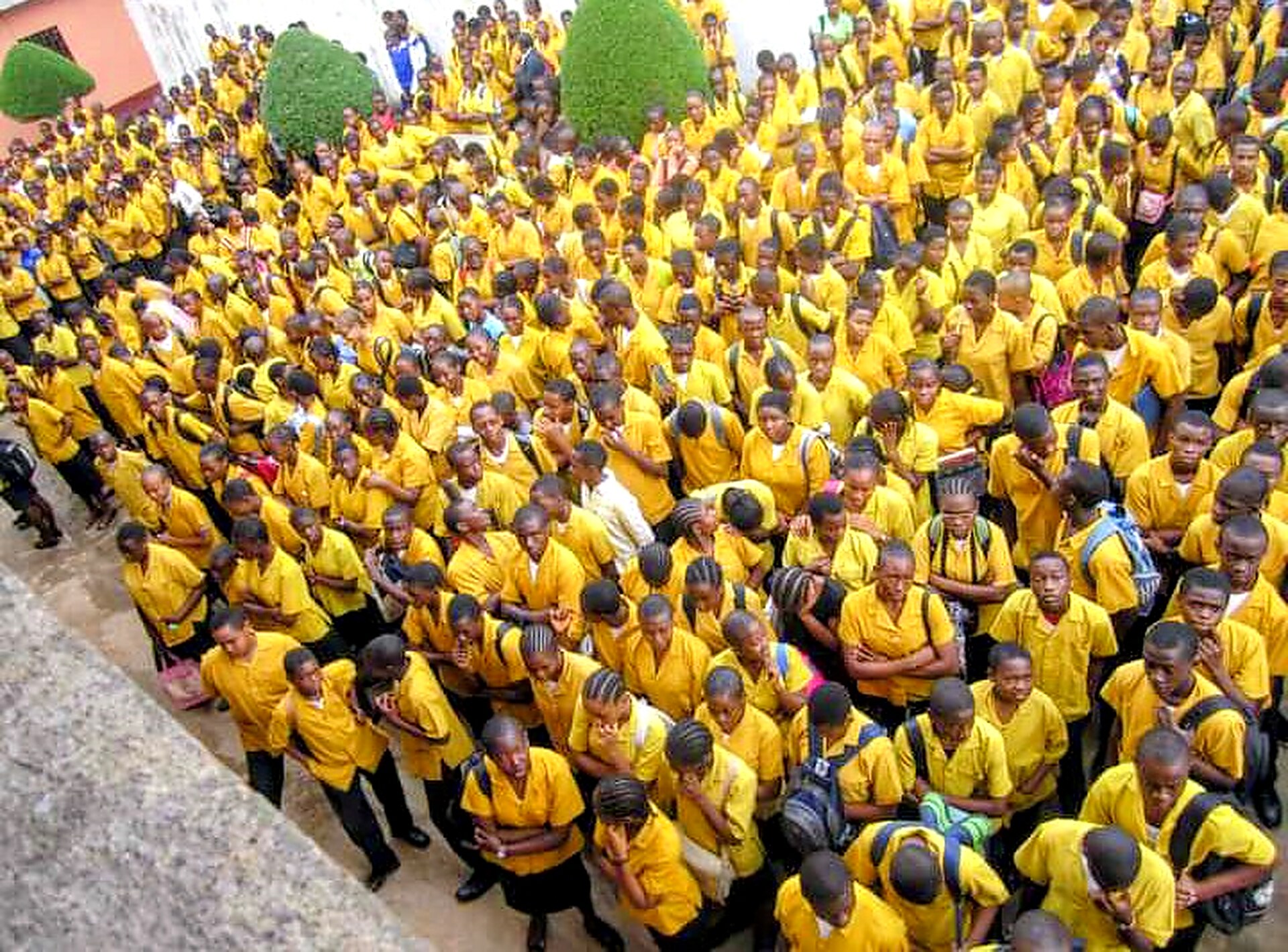 Students in school uniform gathered for morning assembly at NES Academic Complex